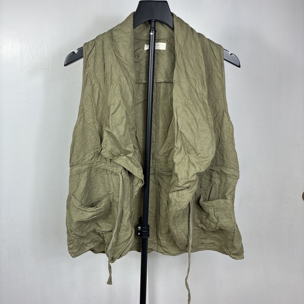 Elodie Olive Green Drawstring Waist Vest Women's Size Medium Lightweight